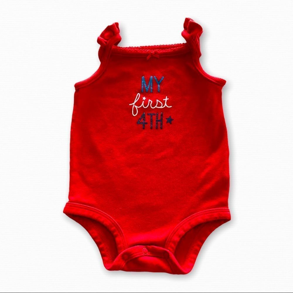 Carter’s Baby Girls My First 4th Sleeveless Ruffle Romper Onesie Size 9 Months